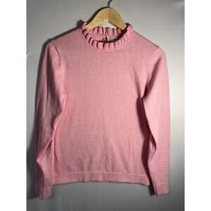 J.Crew Pink Ruffle Mock Neck Cotton Sweater Back Keyhole Women’s M